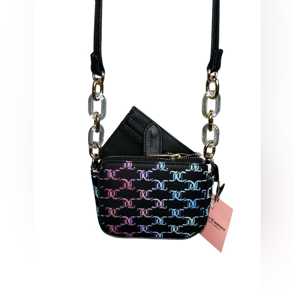 Juicy Couture Black and Pink Mini Crossbody Bag, Beautiful Chain and Card Holder - Picture 2 of 8